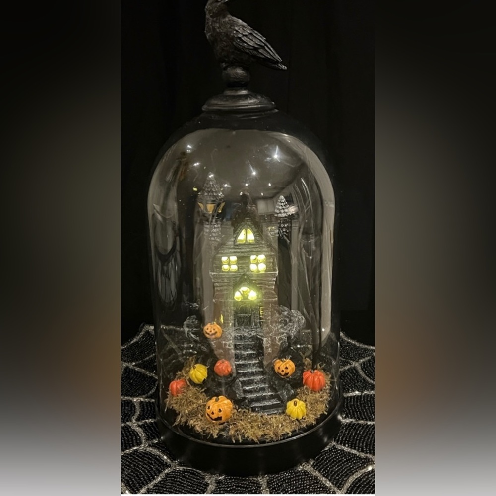 Martha Stewart Halloween Haunted House Light Up LED Glass Cloche Pumpkins New - Picture 5 of 15